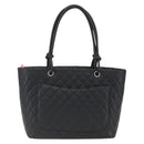 CHANEL Cambon Line Matelasse Tote Bag Leather Black Silver CC Auth 164709SM-3