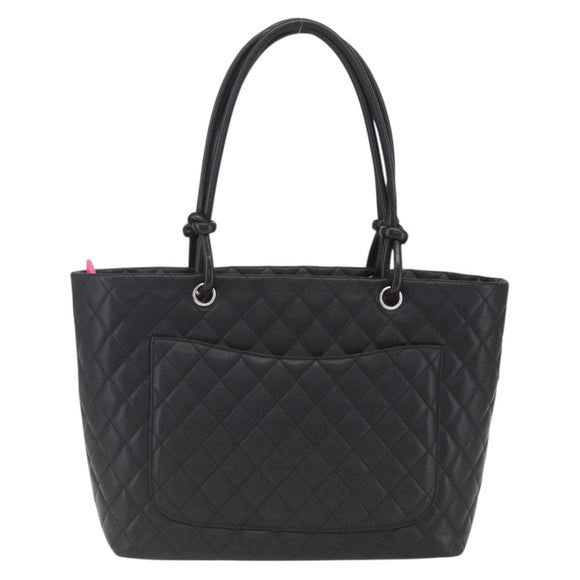 CHANEL Cambon Line Matelasse Tote Bag Leather Black Silver CC Auth 164709SM