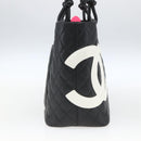 CHANEL Cambon Line Matelasse Tote Bag Leather Black Silver CC Auth 164709SM-4