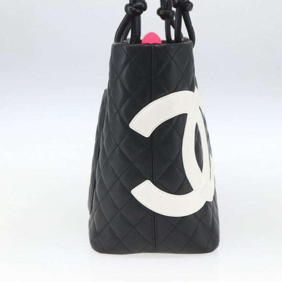 CHANEL Cambon Line Matelasse Tote Bag Leather Black Silver CC Auth 164709SM