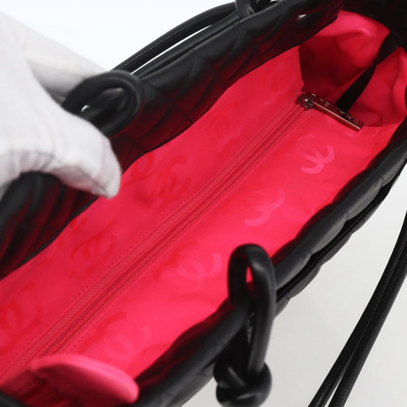 CHANEL Cambon Line Matelasse Tote Bag Leather Black Silver CC Auth 164709SM