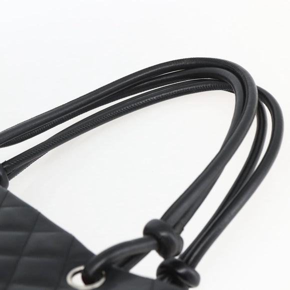 CHANEL Cambon Line Matelasse Tote Bag Leather Black Silver CC Auth 164709SM