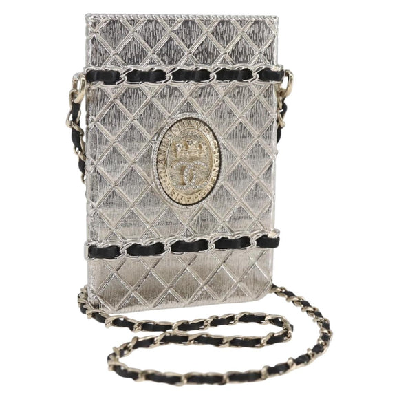 CHANEL Chain Neck Card Case metal Silver tone CC Auth 164711SM