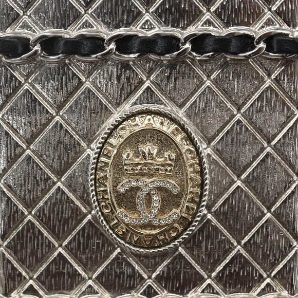 CHANEL Chain Neck Card Case metal Silver tone CC Auth 164711SM