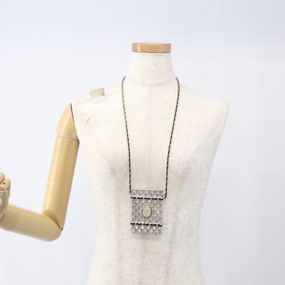 CHANEL Chain Neck Card Case metal Silver tone CC Auth 164711SM