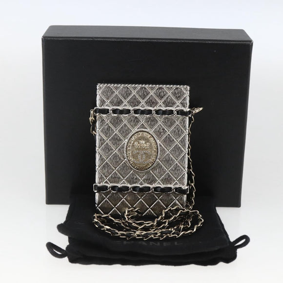 CHANEL Chain Neck Card Case metal Silver tone CC Auth 164711SM