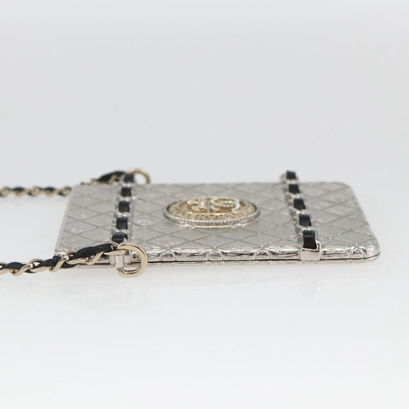 CHANEL Chain Neck Card Case metal Silver tone CC Auth 164711SM
