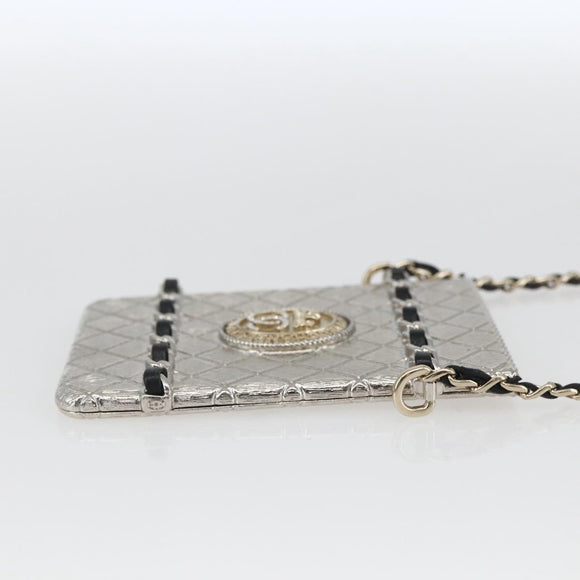 CHANEL Chain Neck Card Case metal Silver tone CC Auth 164711SM