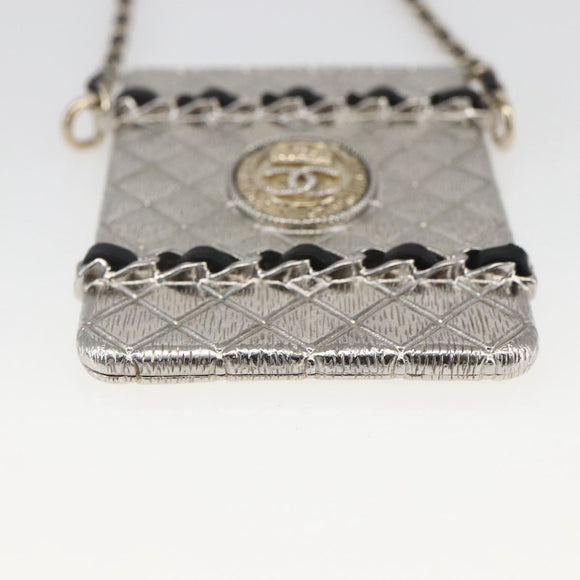 CHANEL Chain Neck Card Case metal Silver tone CC Auth 164711SM