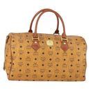 MCM Vicetos Logogram Boston Bag PVC Leather Brown Gold Auth 164740-1