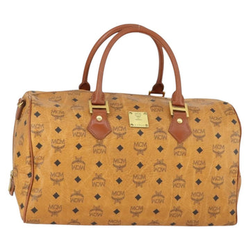 MCM Vicetos Logogram Boston Bag PVC Leather Brown Gold Auth 164740