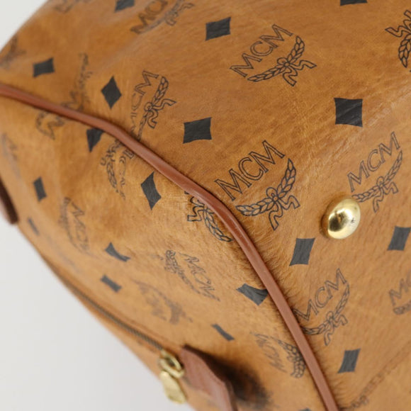 MCM Vicetos Logogram Boston Bag PVC Leather Brown Gold Auth 164740