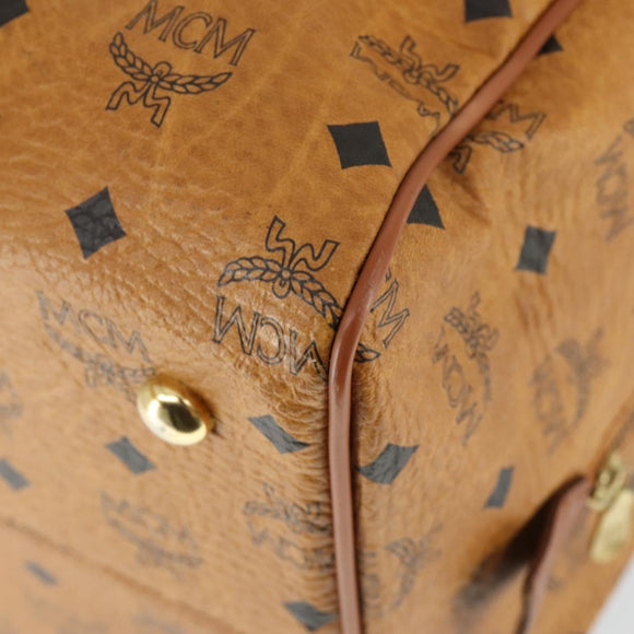 MCM Vicetos Logogram Boston Bag PVC Leather Brown Gold Auth 164740