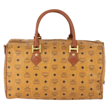 MCM Vicetos Logogram Boston Bag PVC Leather Brown Gold Auth 164740 - 0