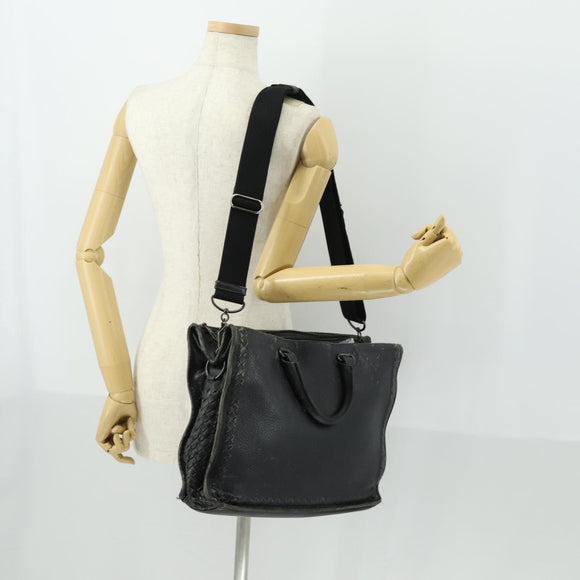BOTTEGA VENETA INTRECCIATO Hand Bag Leather 2way Black Auth 164741
