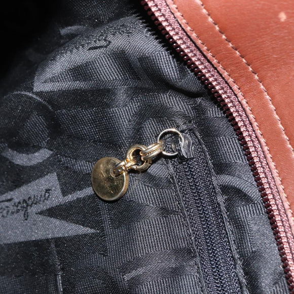 Salvatore Ferragamo Tote Bag Canvas Brown Gold Auth 164746