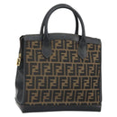 FENDI Zucca Canvas Hand Bag Black Brown Auth 164751-1