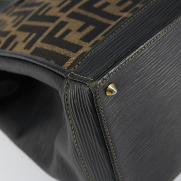 FENDI Zucca Canvas Hand Bag Black Brown Auth 164751