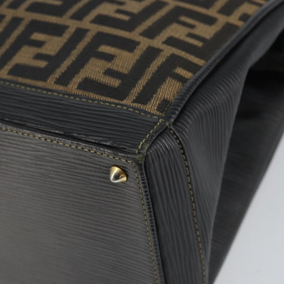 FENDI Zucca Canvas Hand Bag Black Brown Auth 164751