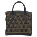 FENDI Zucca Canvas Hand Bag Black Brown Auth 164751-2