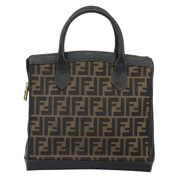 FENDI Zucca Canvas Hand Bag Black Brown Auth 164751
