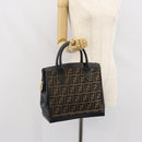 FENDI Zucca Canvas Hand Bag Black Brown Auth 164751-24