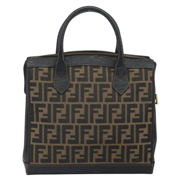 FENDI Zucca Canvas Hand Bag Black Brown Auth 164751