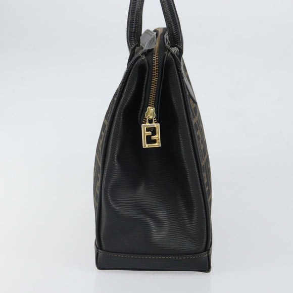 FENDI Zucca Canvas Hand Bag Black Brown Auth 164751