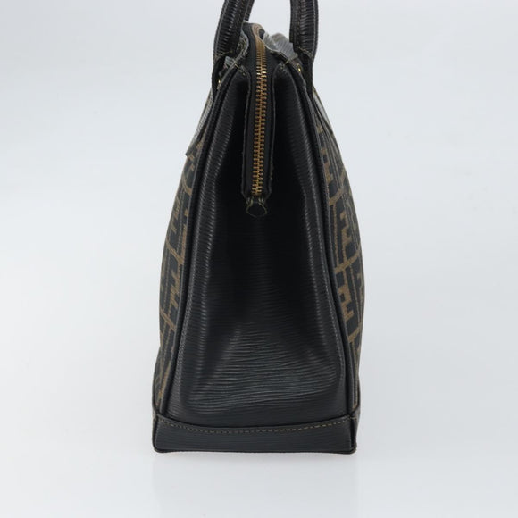 FENDI Zucca Canvas Hand Bag Black Brown Auth 164751