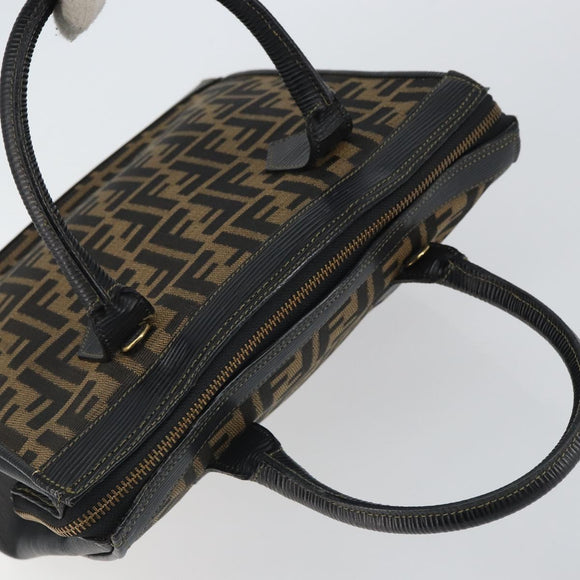 FENDI Zucca Canvas Hand Bag Black Brown Auth 164751
