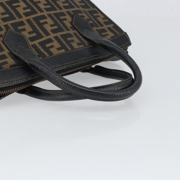 FENDI Zucca Canvas Hand Bag Black Brown Auth 164751