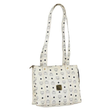 MCM Vicetos Logogram Shoulder Bag PVC Leather White Gold Auth 164760