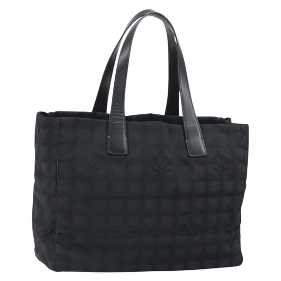 CHANEL New Travel line Hand Bag Black Gold CC Auth 164762