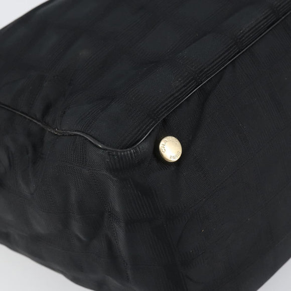 CHANEL New Travel line Hand Bag Black Gold CC Auth 164762