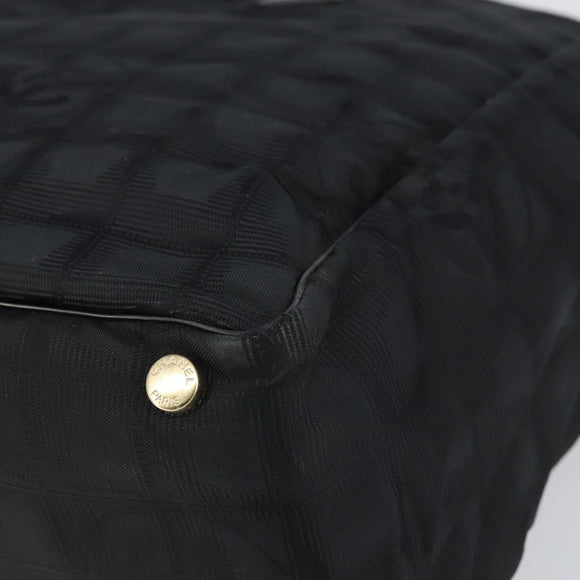 CHANEL New Travel line Hand Bag Black Gold CC Auth 164762