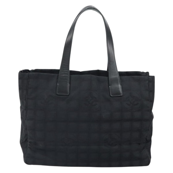 CHANEL New Travel line Hand Bag Black Gold CC Auth 164762