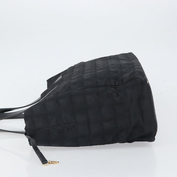 CHANEL New Travel line Hand Bag Black Gold CC Auth 164762