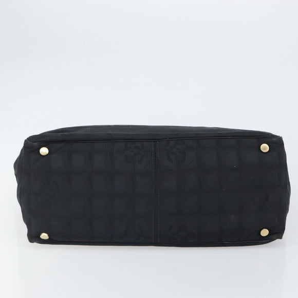 CHANEL New Travel line Hand Bag Black Gold CC Auth 164762