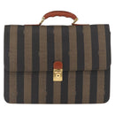 FENDI Pecan Canvas Business Bag Brown Black gold Auth 164779-13