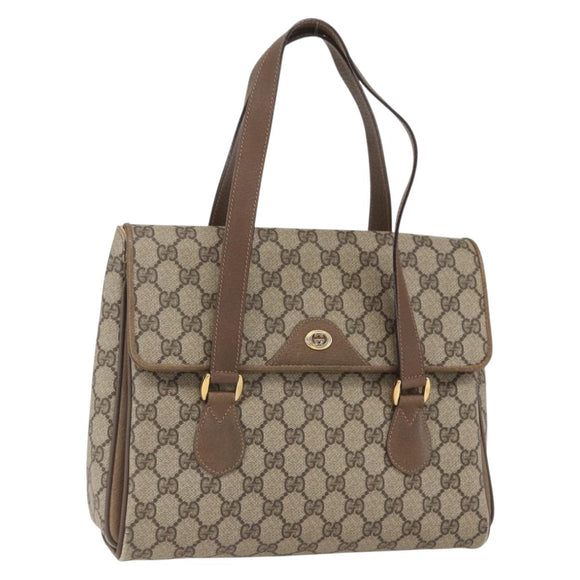 GUCCI GG Supreme Hand Bag PVC Beige Gold 116 02 080 Auth 164785