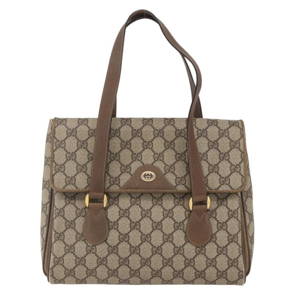 GUCCI GG Supreme Hand Bag PVC Beige Gold 116 02 080 Auth 164785