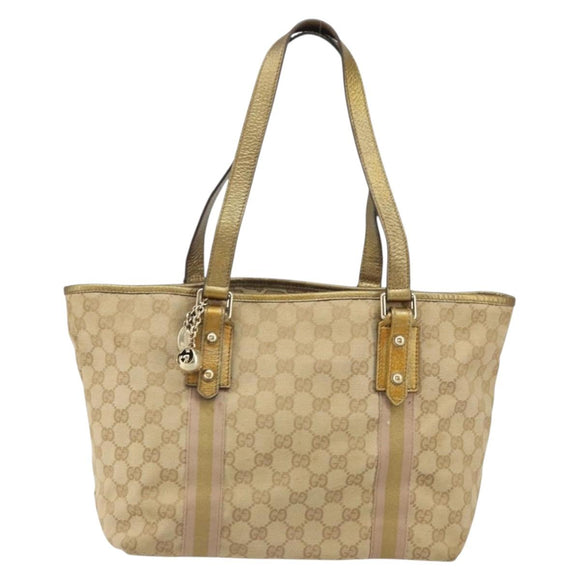 GUCCI GG Canvas Hand Bag Beige Gold 137396 Auth 164786