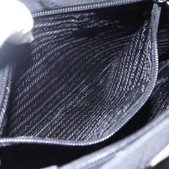 PRADA Tote Bag Nylon Black Silver Auth 164788