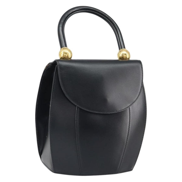 CELINE Hand Bag Leather Black Gold Auth 164791