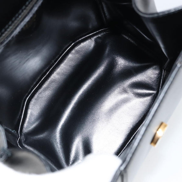 CELINE Hand Bag Leather Black Gold Auth 164791