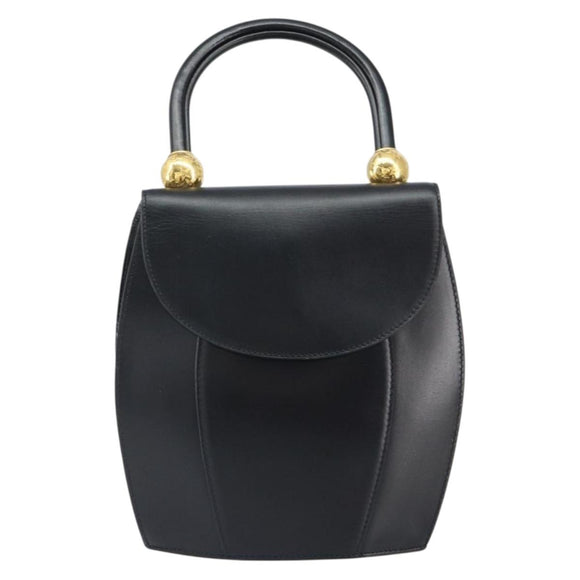CELINE Hand Bag Leather Black Gold Auth 164791
