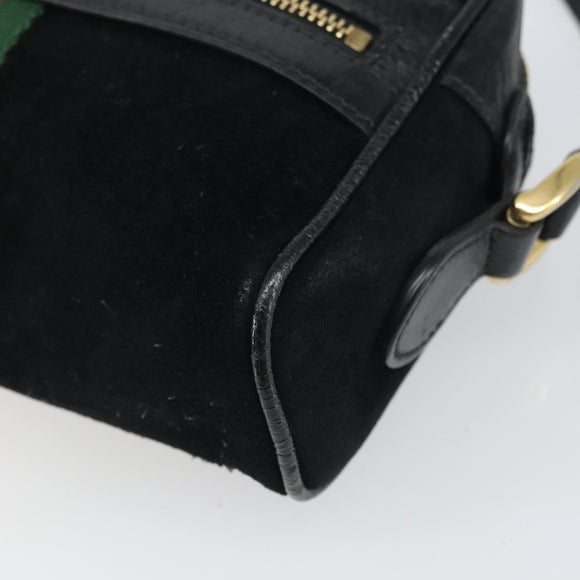 GUCCI GG Marmont Web Sherry Line Bag Suede Black Gold 517350 Auth 164792