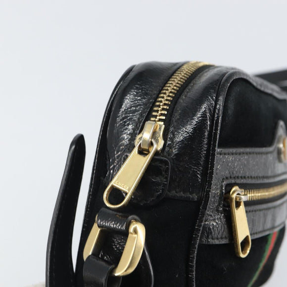 GUCCI GG Marmont Web Sherry Line Bag Suede Black Gold 517350 Auth 164792