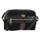 GUCCI GG Marmont Web Sherry Line Bag Suede Black Gold 517350 Auth 164792-1