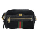 GUCCI GG Marmont Web Sherry Line Bag Suede Black Gold 517350 Auth 164792-13